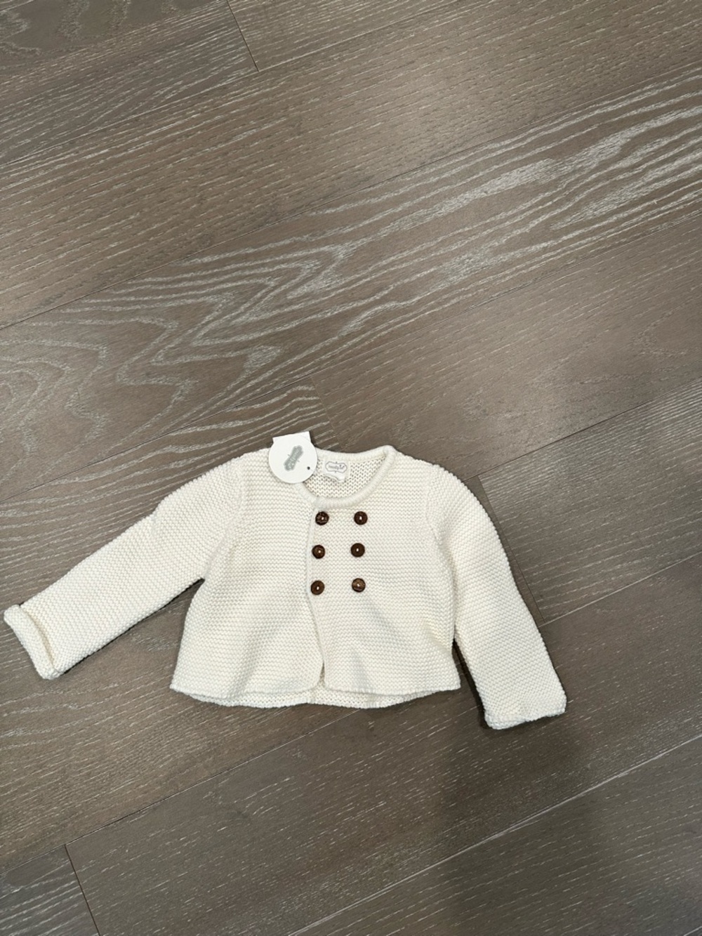 Mud Pie Cream Knit Baby Cardigan with Brown Buttons